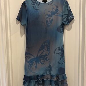 PrettyLittleThing Blue Butterfly Mini Dress